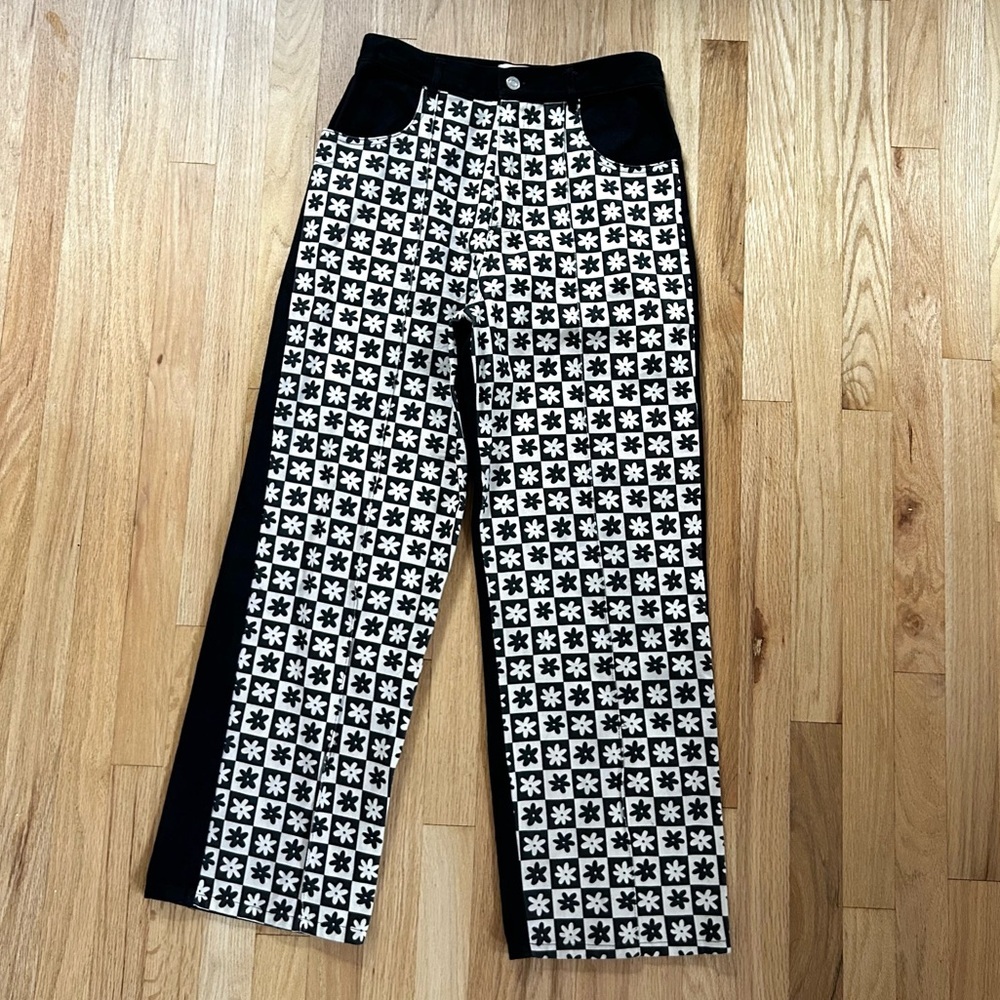 LISA SAYS GAH robyn wide leg high rise jeans black daisy check size 30 - Picture 3 of 13
